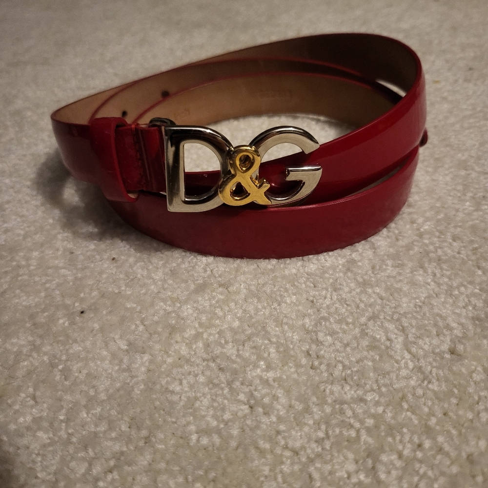 Dolce & Gabbana Patent Red Leather Belt D&G Logo